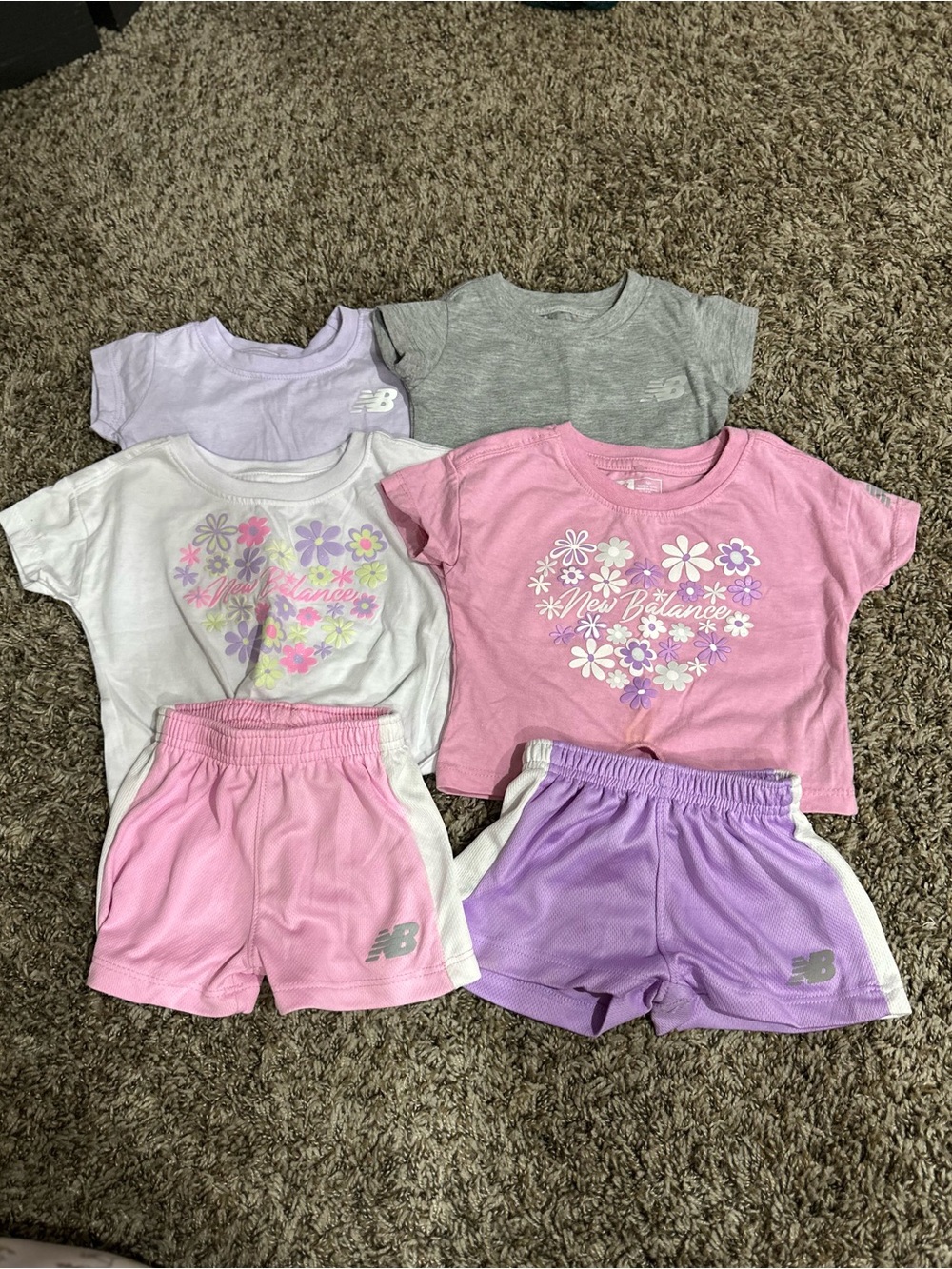 New Balance Pink, Purple, White & Gray Girls' Floral Short Sleeve Sets